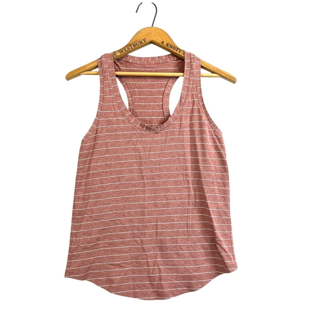 LULULEMON‎ Love Tank Top Size 6 Heathered Spiced Chai White Stripe Pima Cotton